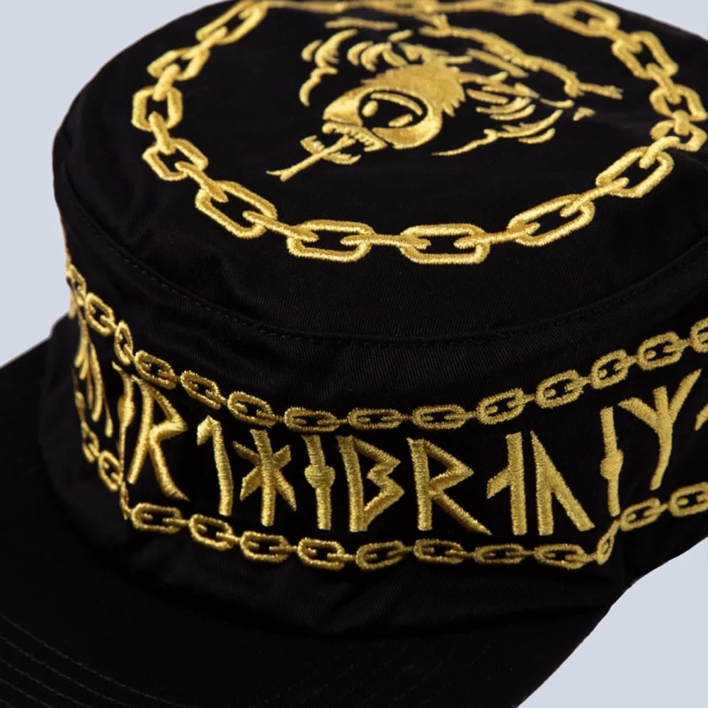 Black Cap with Gold Embroidery